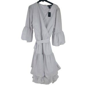Ashley Stewart Womens Tiered Ruffle Hem Dress With Belt Size 22/24 White